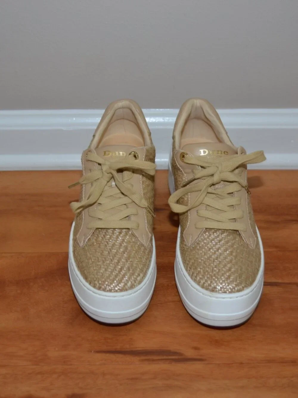 Dune London Episode Natural Beige Raffia Faux Leather Comfort sneakers, 38 (8)